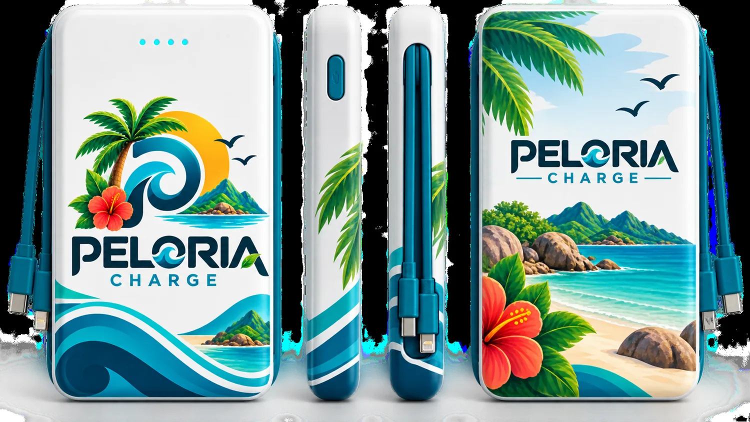 Peloria Charge tropical-branded portable power banks